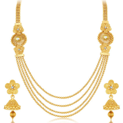 Sukkhi Stylish Gold Plated Wedding Jewellery Kundan Multi-String Necklace Set For Women (3250Ngldpkn1000)