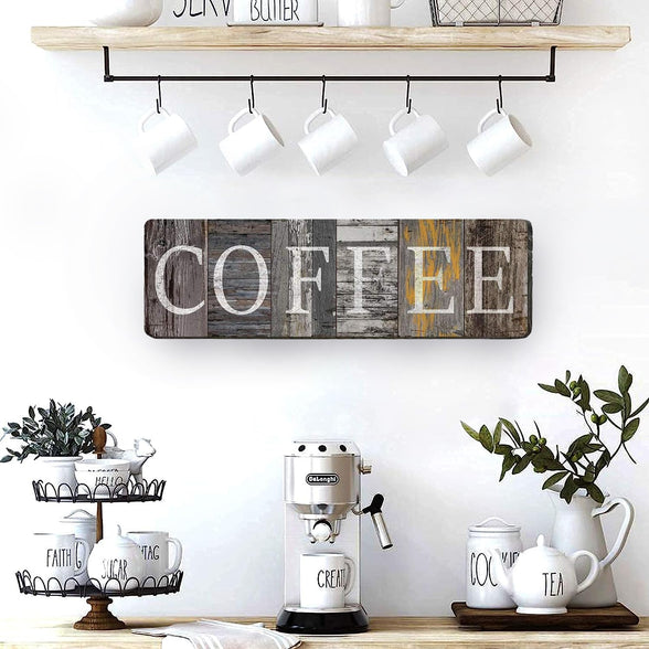 Rustic Coffee Sign Farmhouse Kitchen Decor Sign Printed Wall Hanging Coffee Bar Plaque for Home Office Coffee Counter Decor Vintage Wood Grain Coffee Station Signs by 16x5 inches
