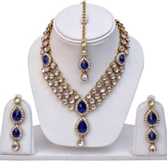 Shining Diva Kundan Traditional Necklace Jewellery Set with Earrings for Women  (Blue) (8408s)