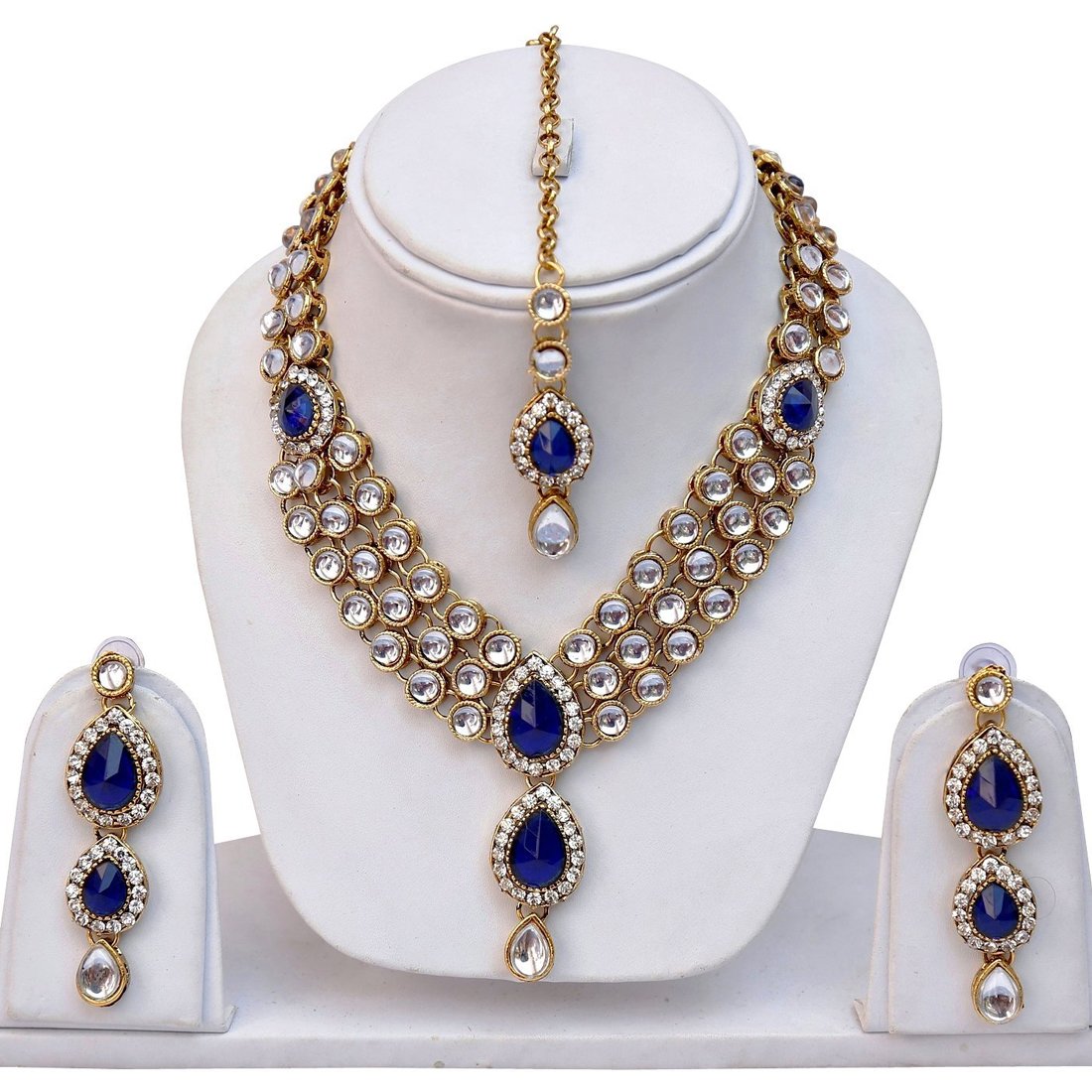 Shining Diva Kundan Traditional Necklace Jewellery Set with Earrings for Women  (Blue) (8408s)