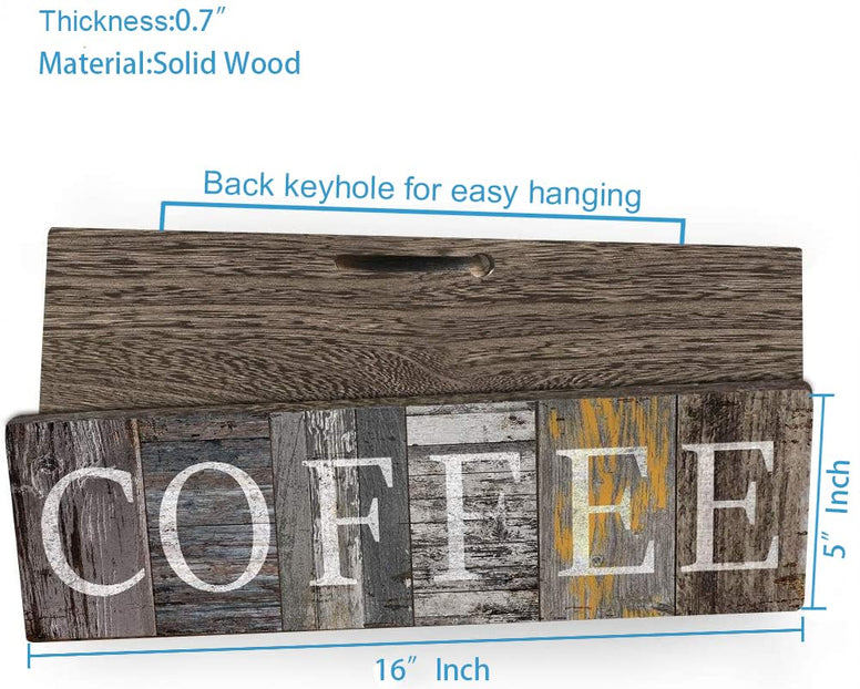 Rustic Coffee Sign Farmhouse Kitchen Decor Sign Printed Wall Hanging Coffee Bar Plaque for Home Office Coffee Counter Decor Vintage Wood Grain Coffee Station Signs by 16x5 inches