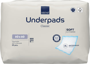 Abena Underpad Classic, Disposable Underpads, Eco-Friendly Incontinence Bed Pads, Soft & Secure Bed Protectors for Incontinence - 60x60cm, 25 Count (Pack of 1)