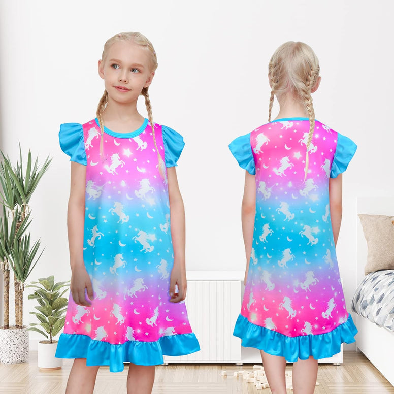 Fiodrimy Girls Nightgowns Unicorn Sleepwear Night Sleep Dress Pajamas Little Kids Toddler Soft Nightgown