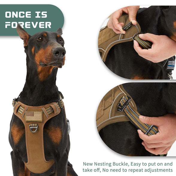 BUMBIN Tactical Dog Harness for Large Dogs No Pull, Famous TIK Tok No Pull Dog Harness, Fit Smart Reflective Pet Walking Harness for Training, Adjustable Dog Vest Harness with Handle Brown L