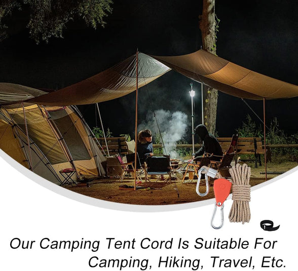 Windproof Tent Cord Wheel Slide Design Camp Tent Rope Reflective Design Roller Skating Tent Rope for Outdoor Hilking Camping Awning Tents