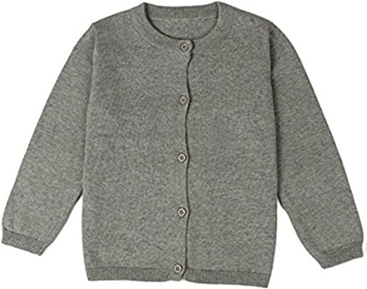 JELEUON Little Girls Cute Crew Neck Long Sleeve Button-Down Solid Cotton Fine Knit Cardigan Sweaters