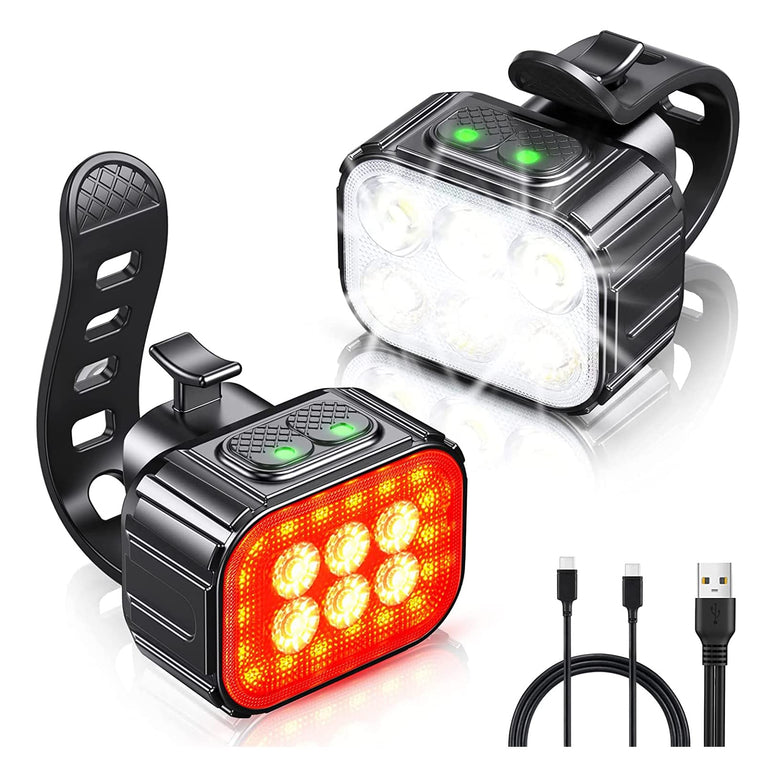 Bike Lights Set Ultra Bright, Bicycle Light Rechargeable with 6 Spot & Flood Beams, IP65 Waterproof Bike Lights for Night Riding, DIY 4X4 + 6X6 Lightning Modes Bike Headlight and Tail Light