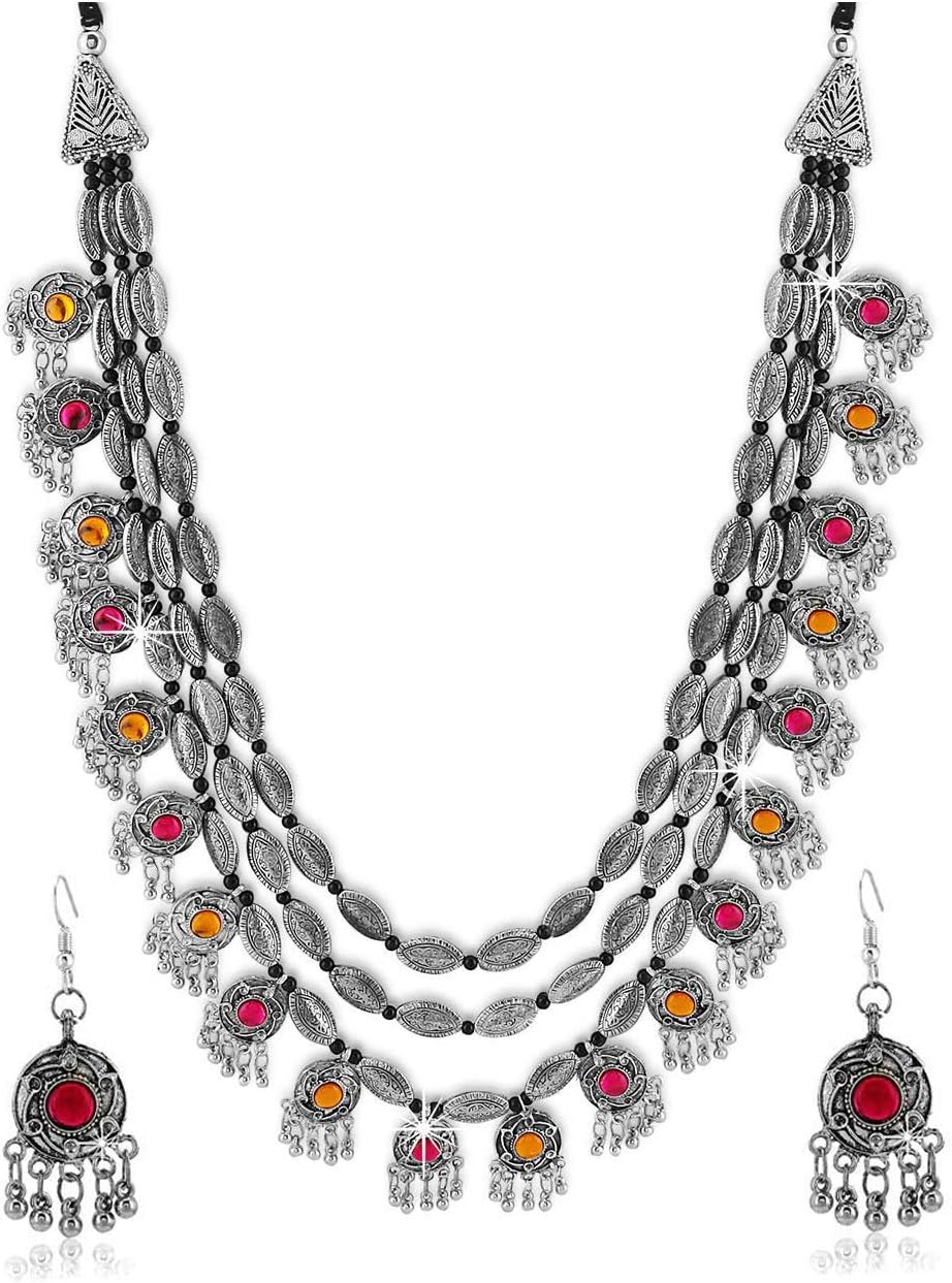 YouBella Afghani Tribal Jewellery Jewellery Set for Women (Multi-colour) (YBNK_5779)