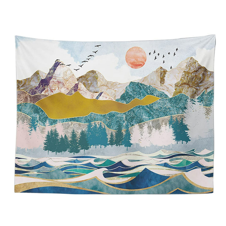 Mountain Tapestry Forest Wave Landscape Tapestry Large Nature Landscape Wall Hanging, Aesthetic Tapestry For Living Room Bedroom Wall Art Nature Home Decor (150x130cm)