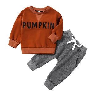 Newborn Baby Boy Halloween Outfits Long Sleeve Sports Suit Solid Color Sweatshirts Tops Casual Trousers Pants Fall 0-6M