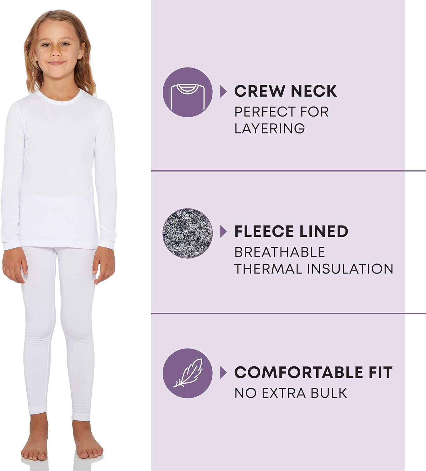 Rocky Thermal Underwear For Girls (Long Johns Thermals Set) Shirt & Pants, Base Layer w/Leggings/Bottoms Ski/Extreme Cold (White - Medium)