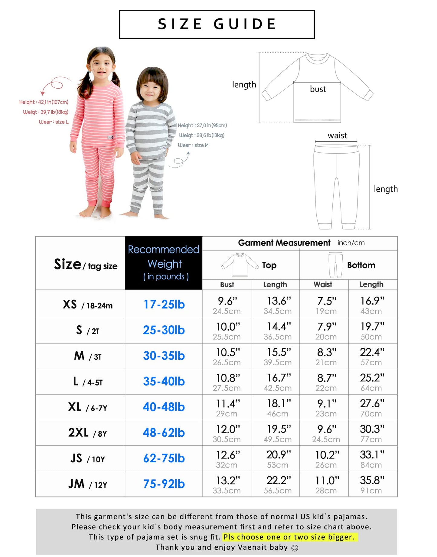 VAENAIT BABY 12-18 Months Kids Boys Girls Unisex Toddler Colorful Stripe/Simple Sleepwear Pajama 2pcs Set