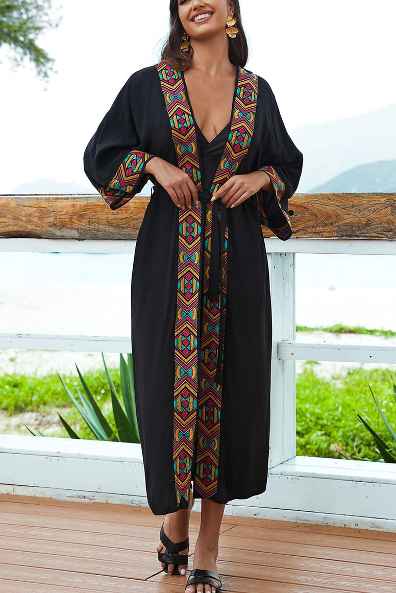 YouKD Embroidered Kaftan Dress Boho Beach Bikini Cover Up Robe Plus Size Loungewear for Women