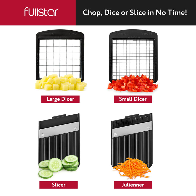 Fullstar All-in-1 Vegetable Chopper, Mandoline Slicer & Cheese Grater - Multi Blade French Fry Cutter & Veggie Dicer - Includes Bonus Handheld Spiralizer & Kitchen Gadgets (4 in 1, White)