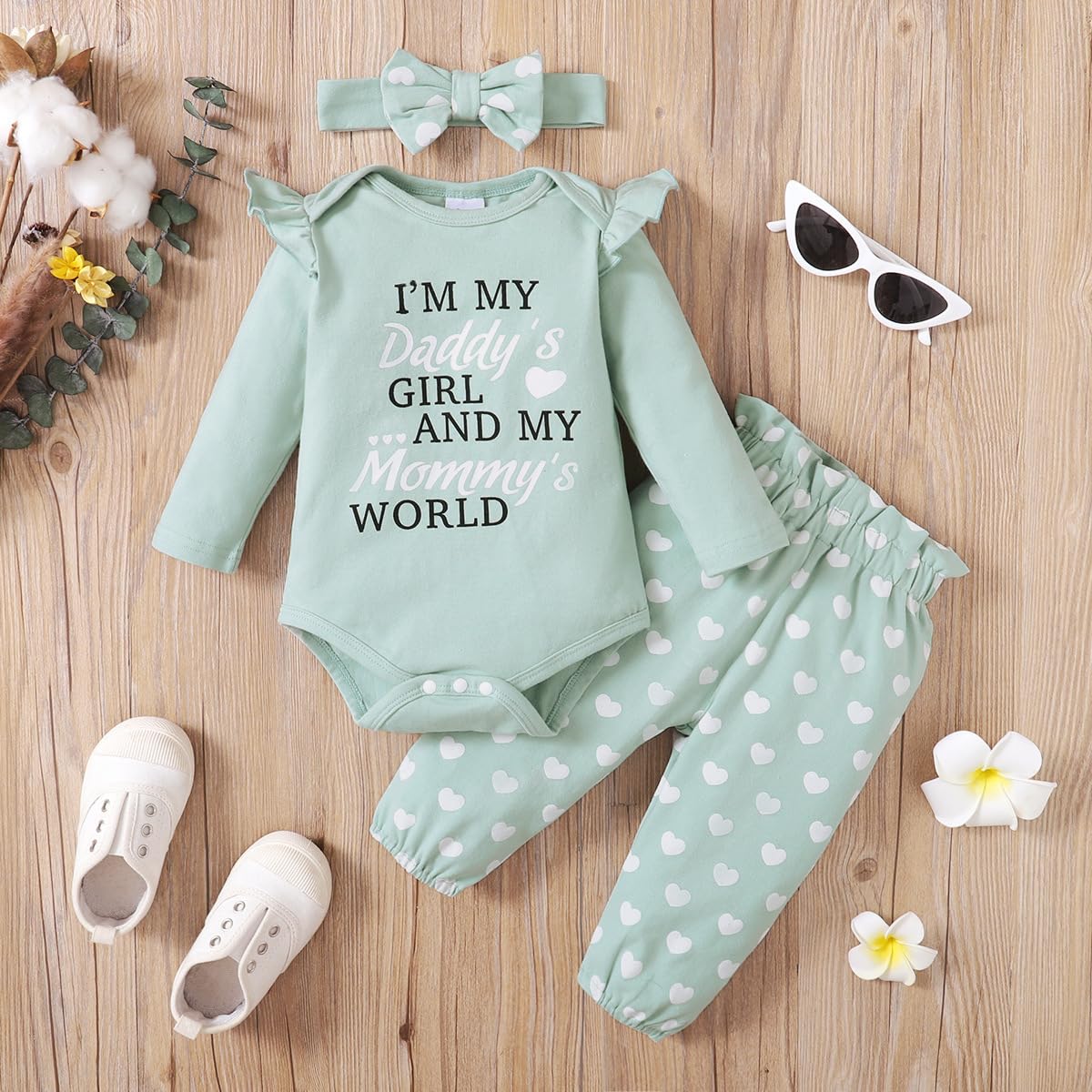 Edelqual Newborn Girl Outfits Baby Girl Clothes Baby Girl Toddler Baby Girl Clothes Cute Baby Girl Ruffles Romper 3PC(3-6 M)
