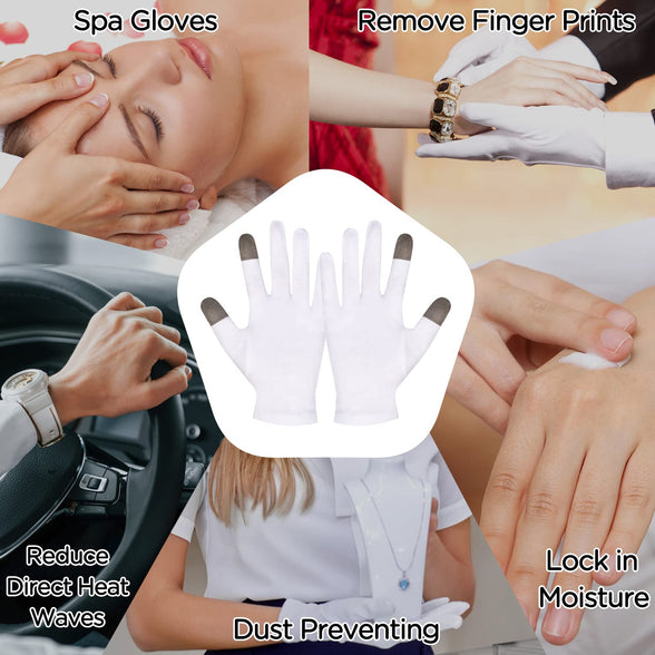 2 Pairs Touch Screen Thin Moisturizing Gloves, White Cotton Moisturizing Gloves for Dry Hands Skin Spa Gloves Rough-Cracked Chapped Eczema