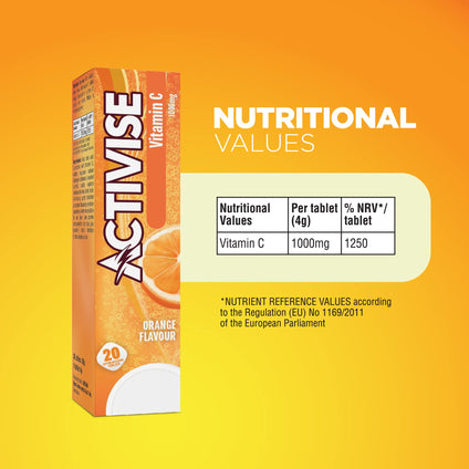 Activise Vitamin C 1000Mg Effervescent Tablet Orange Flavour, Pack Of 40