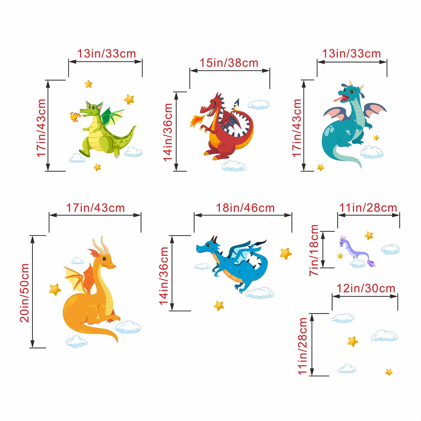 AnFigure Dragon Wall Stickers Cute Stars Cloud Wall Decals for Kids Room Boys Room Baby Room Nursery Playroom Bedroom Removable Animals Wall Decor Mural Vinyl Peel and Stick Decorations