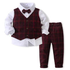 Kimocat Boys 3Pcs Clothing Sets Elegant Long Sleeve Shirts + Vest with Flower+Pants Party Suit (12-18 Months)