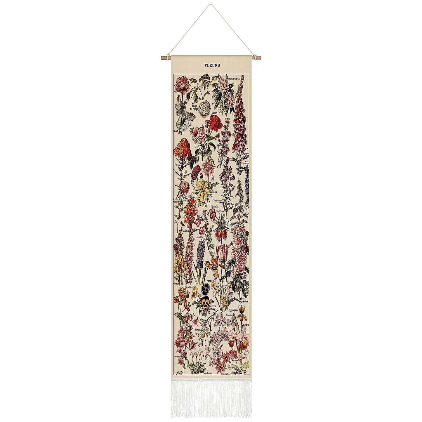 Vintage Flower Tapestry 52 x 13in, SYOSI Long Tapestry Vertical Wall Hanging Reference Illustrative Botanical Tassel Tapestry for Bedroom Living Room Home Decoration