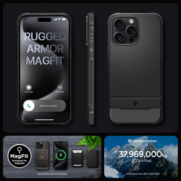 Spigen Rugged Armor MagFit for iPhone 15 Pro case cover (2023) MagSafe compatible - Matte Black
