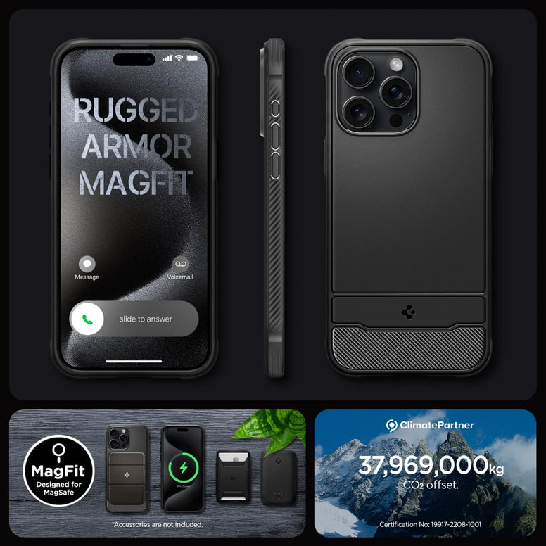 Spigen Rugged Armor MagFit for iPhone 15 Pro case cover (2023) MagSafe compatible - Matte Black