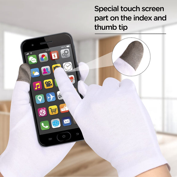 2 Pairs Touch Screen Thin Moisturizing Gloves, White Cotton Moisturizing Gloves for Dry Hands Skin Spa Gloves Rough-Cracked Chapped Eczema