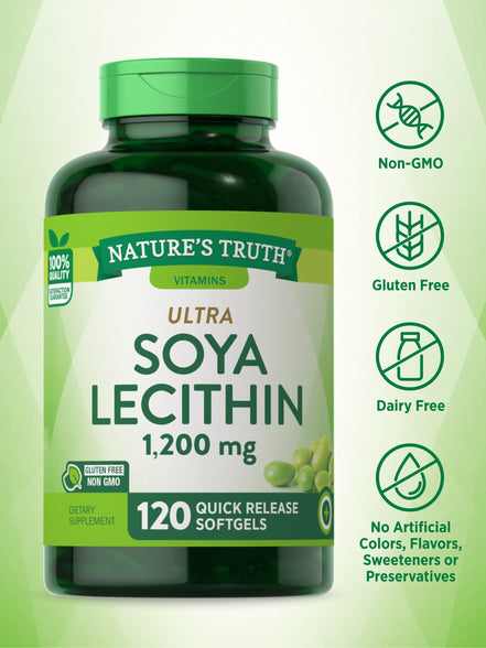 Nature's Truth Ultra Soy Lecithin Capsules 1200 Mg | 120 Softgels | Non-Gmo, Gluten Free | By