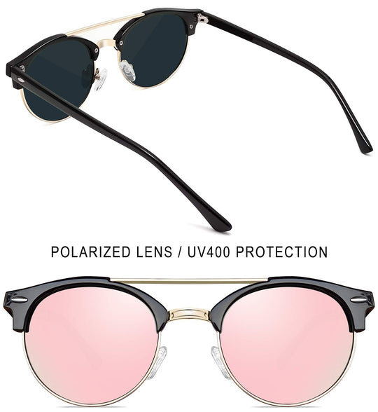 Joopin Vintage Round Sunglasses for Women Retro Brand Polarized Sun Glasses E3447 (Double Bridge Pink Lens)