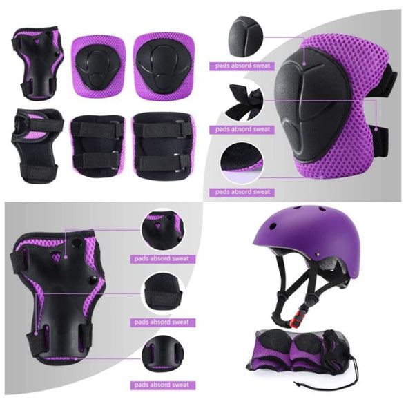 AM ANNA Kids Bike Helmet Set Skateboard Knee Pads - Kids Helmet Elbow Pads Wrist Guards Adjustable Protective Gear Set for Sport Cycling Bike Roller Skating Scooter Rollerblade (purple)