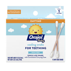 Orajel Baby Daytime Cooling Swabs for Teething, Drug-Free, 1 Pediatrician Recommended Brand for Teething*, 12 Swabs in Carrying Case