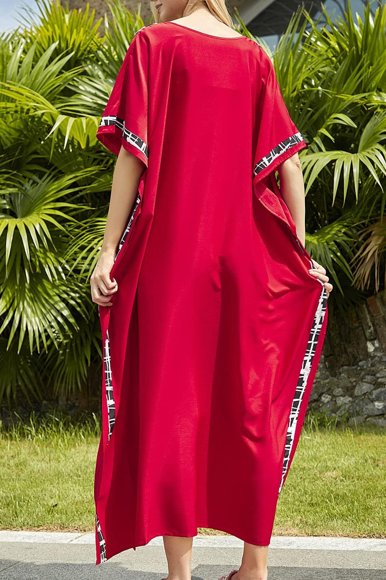 YouKD Maxi Dress V-Neck Kaftan Boho Robes Beach Cover-ups Dress Maxi Garment for Women