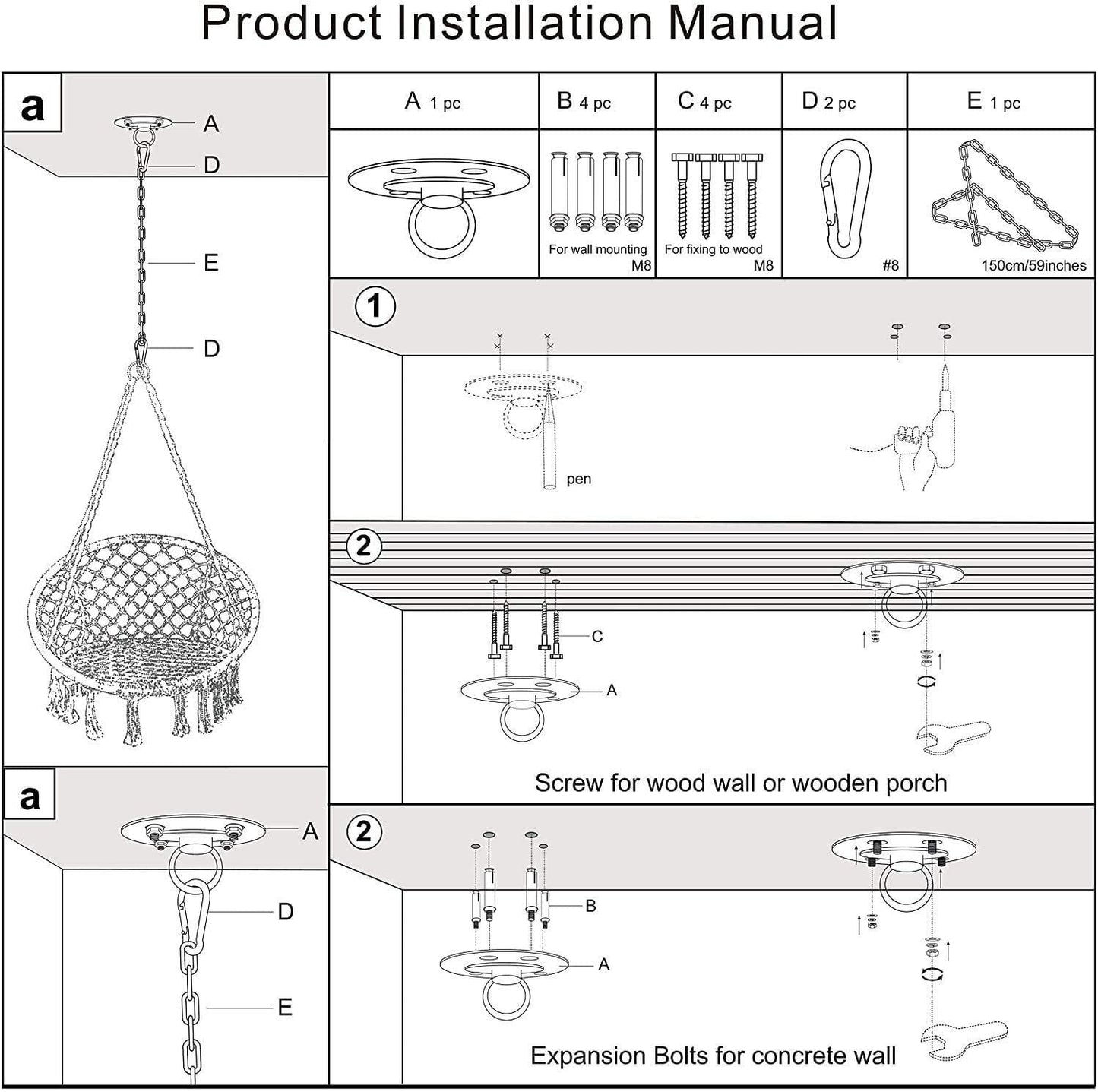 DD DDPA Hammock Chair Macrame Swing with Cushion and Hanging Kits Bohemian Handmade Hanging Hammock Chair for Indoor, Outdoor, Home, Bedroom, Patio, Yard, Porch, Garden - 330 lbs Weight Capacity