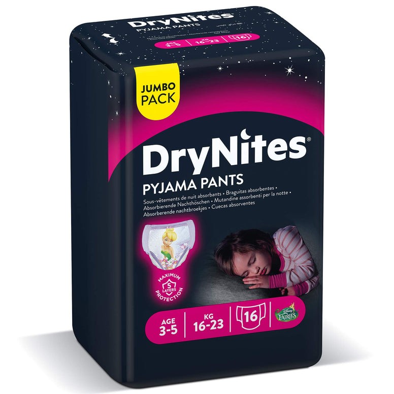 Huggies,DryNites Pyjama Pants for Girls,Pullup Diaper Pants Age 3-5(16-23kg),Jumbo Pack of 16 Premium Night Pants,Maximum Absorbency,Stretchy Sides for Comfortable Fit,Marvel Characters Design