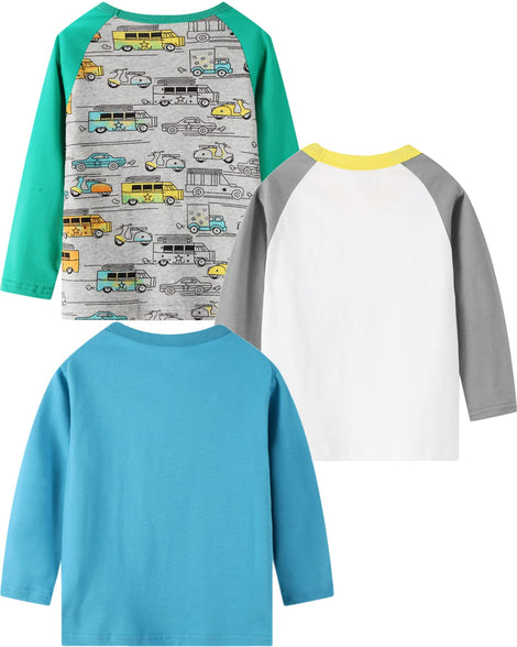 ALI SEA Boys Cotton Long Sleeve Dinosaur T-Shirt Boys' Activewear 3 Pack 2-7 Years