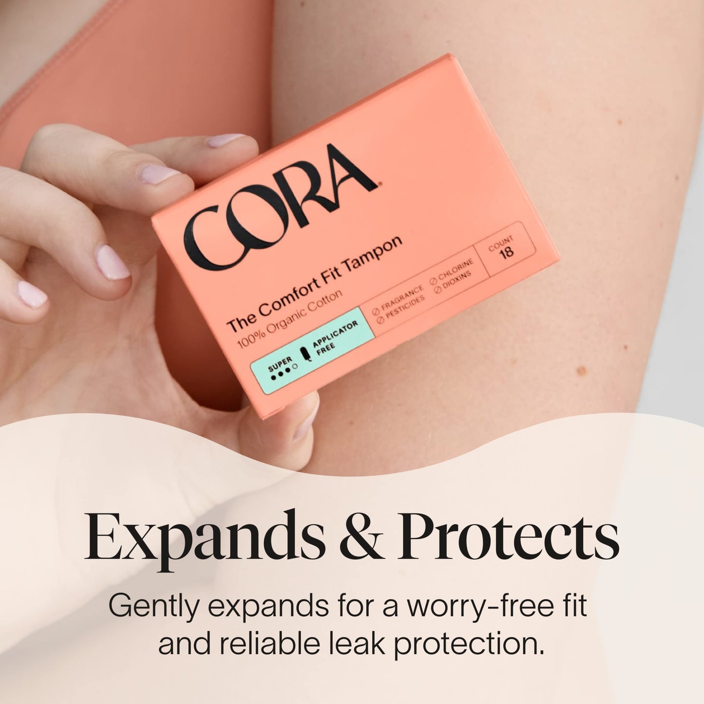 Cora 100% Organic Cotton Non-Applicator Tampons | Super Absorbency | Applicator-Free | Leak Protection | Ultra-Absorbent | Unscented | Packaging May Vary (36 Count)