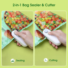 NOVFIT Bag Sealer Mini, 2 in 1 Heat Sealer with Cutter, Rechargeable Handheld Plastic Bag Resealer, Vacuum Bag Sealing Machine Portable, mini sellador de bolsas, Keep Chips Fresh Food Saver White.