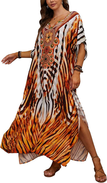 YouKD Wemon's Summer Long Kaftan Bohemian Maxi Kimono Dress Swimsuit Beach Cover Up Robes