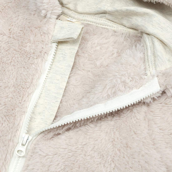 Newborn Baby Snowsuit Fleece Lined Onesie Jumpsuit Warm Hooded Romper for Infant, Beige, (0-3Months)