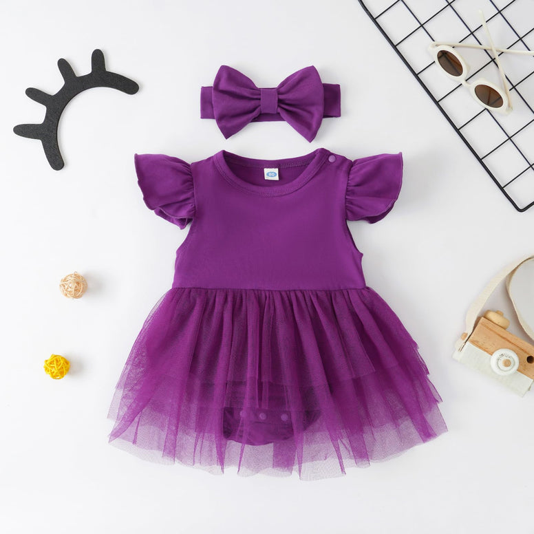 Magic Park Infant Girl Tutu Dress Baby Girl Ruffle Romper Dress Toddler Girl Solid Color Skirts with Headband Summer Clothes, for 0-3 Months