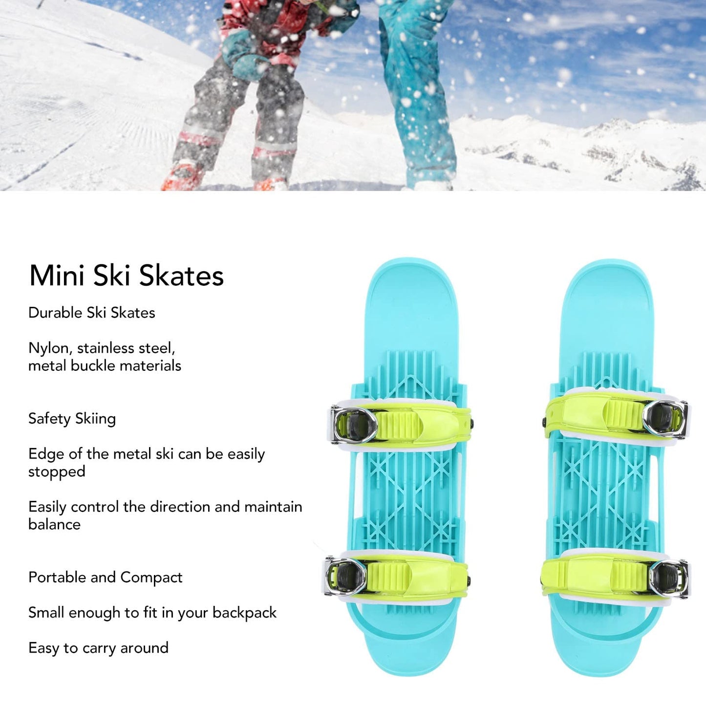 Mini Ski Skates, Strap Short Snowskates Snowblades Skiboards 1 Pair Skis for Winter Shoes, Portable Snowboard Shoes for Children, Outdoor Skiing Winter Sports Equipment