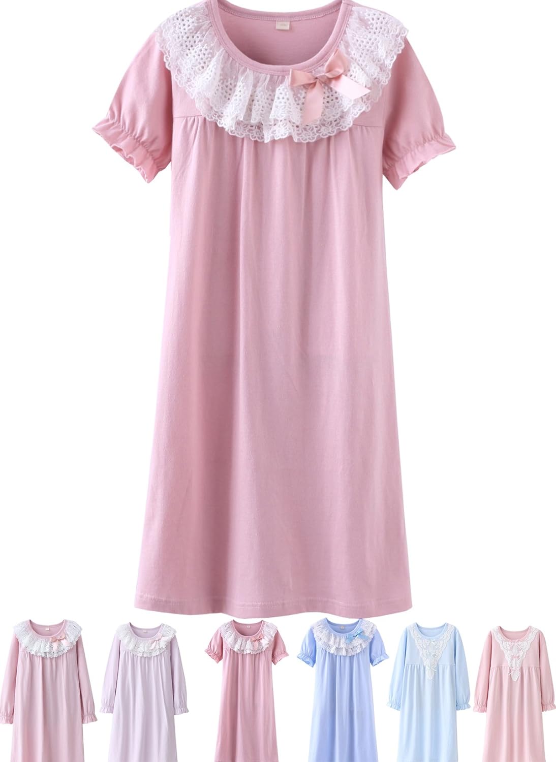 ABALACOCO Girls Kids Princess Lace Nightgown Long Sleeve Cotton Sleepwear Dress Pretty V-neck Loose Homewear