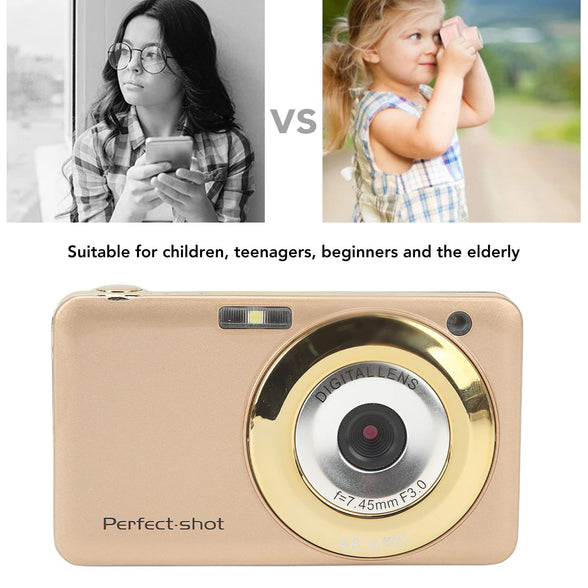 48MP Mini Digital Camera, 2.7 inch 8X Optical Zoom Vlogging Camera Video Camera, LCD Screen, Kids Selfie Camera with Storage Bag for Students, Kids, Teens Gifts(Gold)