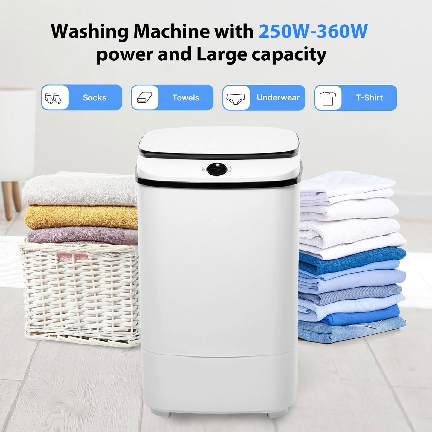 Portable Washing Machine, TDOO shoes washing machine，baby washing machine, semi-automatic washing machine, blue light antibacterial 7.5L capacity, including drain hose，Suitable for Apartment, Dorm