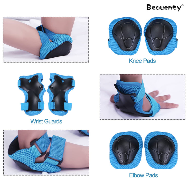 Beauenty Kids Protective Gear Set,Adjustable Kids Knee Pads Elbow Pads Wrist Guards for Skating Cycling Bike Rollerblading Scooter