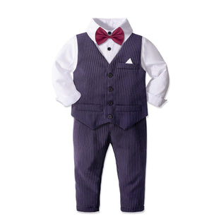 Toddler Boys Clothes Sets Baby Gentleman Outfit Dress Shirt with Bowtie and Suspender Pants 4-Pieces Kids Formal Suits (5-6 Years)