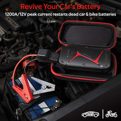 Promate Water Resistant Car Jump Starter, ULa-Compact Powerful 1200A/12V Peak and 16000mah Dual USB