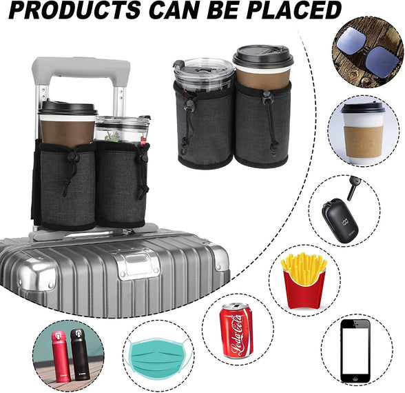 Loiisgy Luggage Cup Holder Travel Cup Holder Luggage Attachment Drinks Carrier Fits Suitcase Handles for Flying & Travelers - Travel Luggage Accessories (Black)