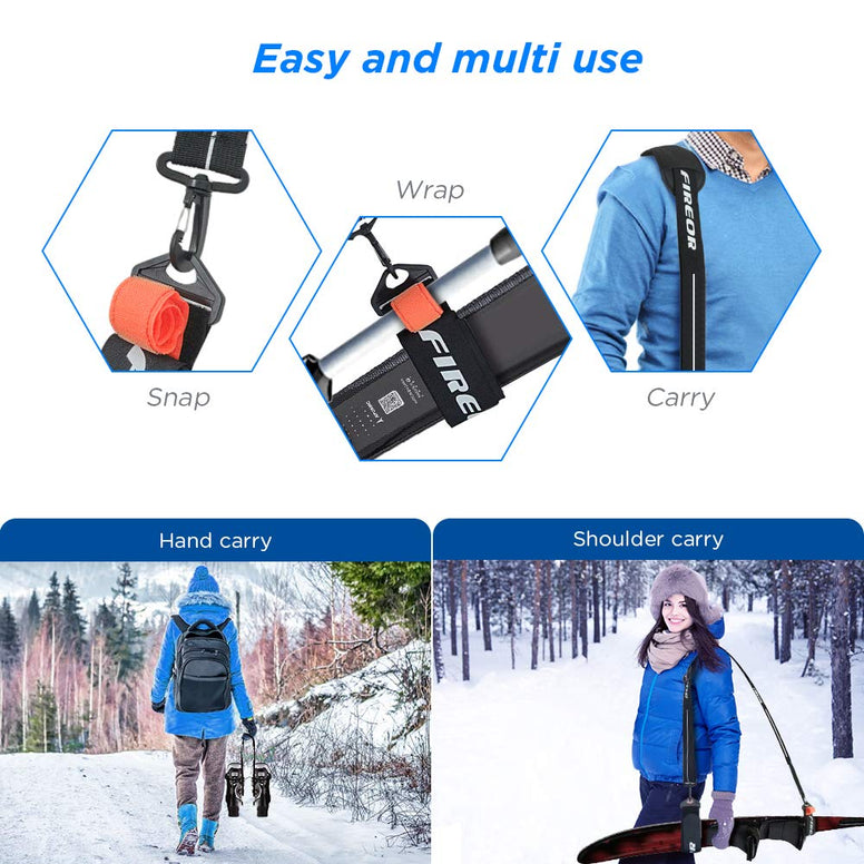 Ski Carrier Strap, Snowboard, Pole and Boot Carry Sling Strap Kit Adjustable Cushioned Shoulder Back Band for Family Men Women & Kids, Downhill Skiing Equipment Accessories