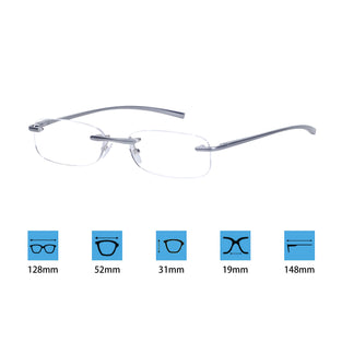 Rimless Reading Glasses for Mens Womens Blue Light Blocking, Glasses Strap, Glasses Case